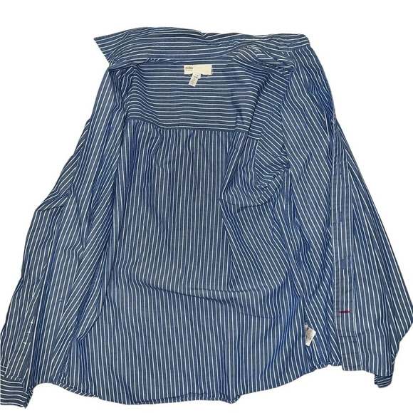 No Boundaries Men’s Button Down Shirt Stripes Denim Blue - Picture 2 of 7